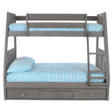 Solid Pine Twin/Full Bunk Bed with Three Drawers - Charcoal Grey