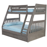 Solid Pine Twin/Full Bunk Bed with Three Drawers - Charcoal Grey