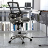 Mid-Back Transparent Black Mesh Drafting Chair with Flip-Up Arms