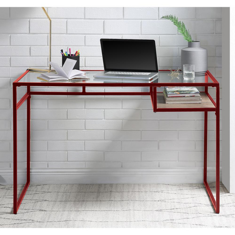 ACME Yasin  Writing Desk, Red & Glass - WhatYouNeedSales