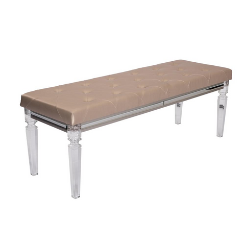 Faux Leather Bench with Tufted Buttons and Acrylic Legs - WhatYouNeedSales