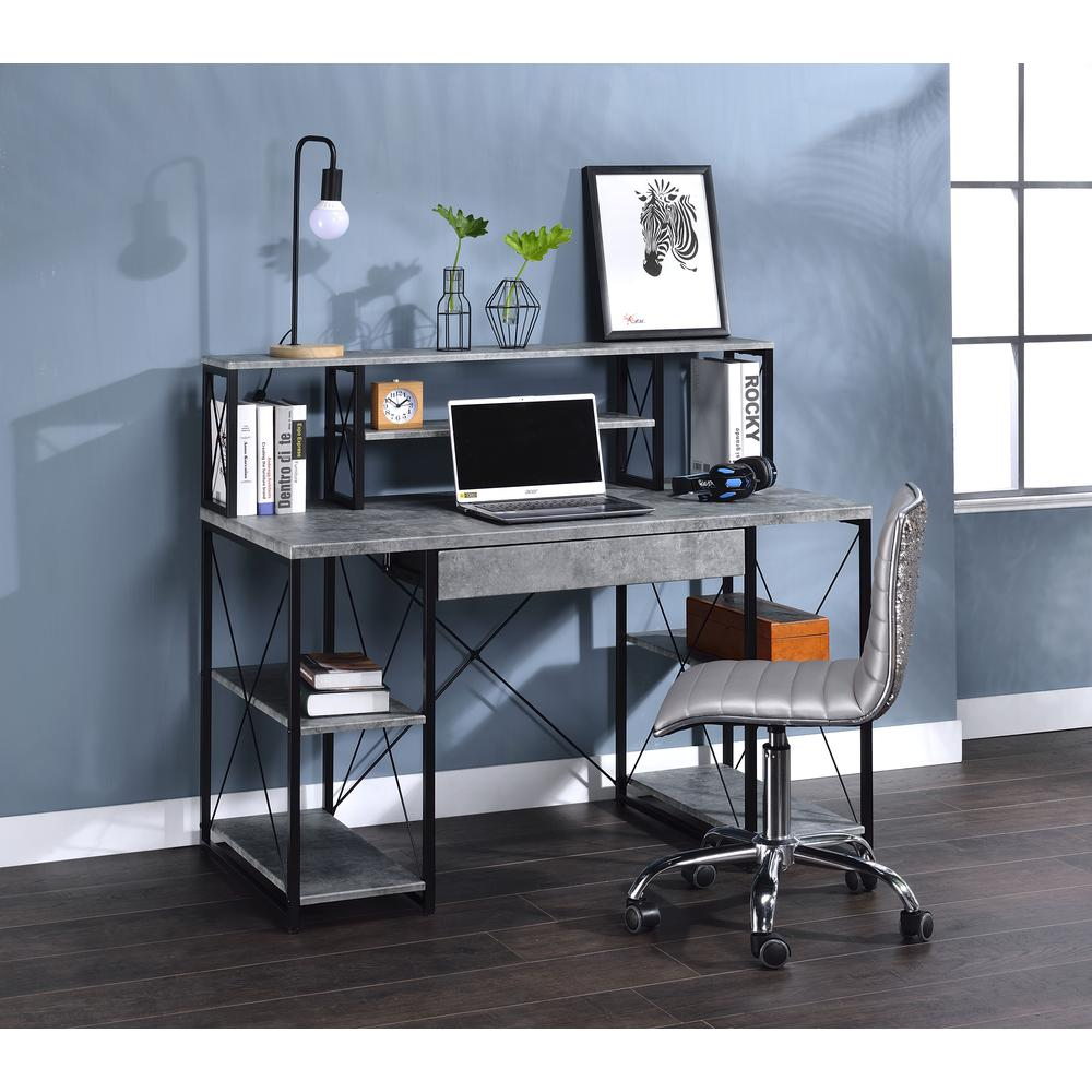 Music Recording Studio Desk, Faux Concrete & Black 92875 - WhatYouNeedSales