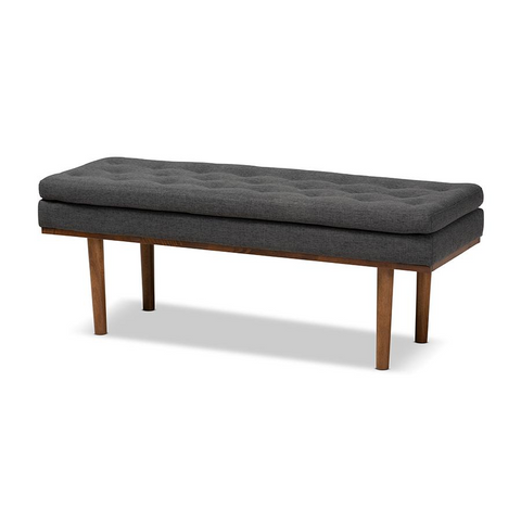 Arne Mid-Century Modern Dark Grey Fabric Upholstered Walnut Finished Bench - WhatYouNeedSales