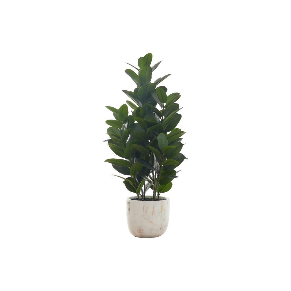 Artificial Plant, 31" Tall, Garcinia Tree, Green Leaves, White Cement Pot - WhatYouNeedSales