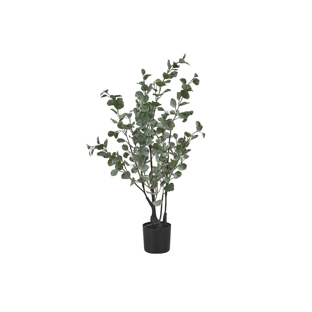 Artificial Plant, 35" Tall, Eucalyptus Tree, Green Leaves, Black Pot - WhatYouNeedSales