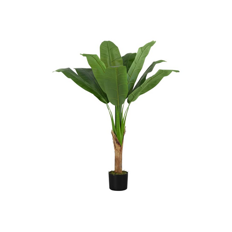 Artificial Plant, 43" Tall, Banana Tree, Decorative, Green Leaves, Black Pot - WhatYouNeedSales