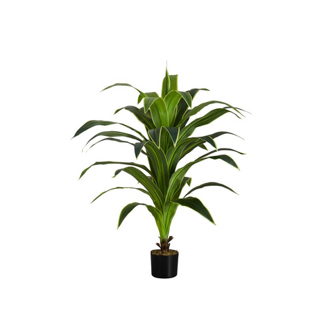 Artificial Plant, 47" Tall, Dracaena Tree, Decorative, Green Leaves, Black Pot - WhatYouNeedSales