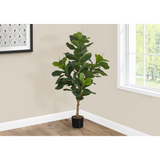 Artificial Plant, 47" Tall, Fiddle Tree, Decorative, Green Leaves, Black Pot - WhatYouNeedSales