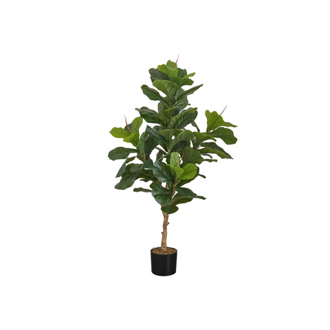 Artificial Plant, 47" Tall, Fiddle Tree, Decorative, Green Leaves, Black Pot - WhatYouNeedSales