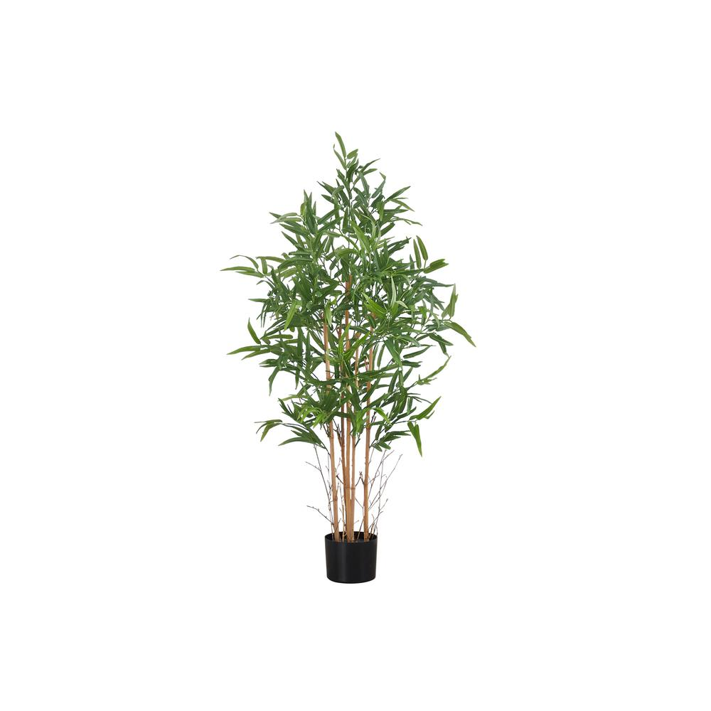 Artificial Plant, 50" Tall, Bamboo Tree, Green Leaves, Black Pot - WhatYouNeedSales