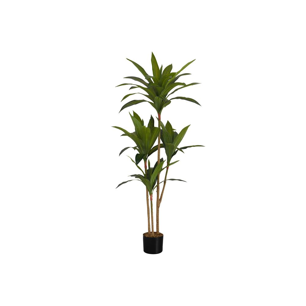 Artificial Plant, 51" Tall, Dracaena Tree, Decorative, Green Leaves, Black Pot - WhatYouNeedSales