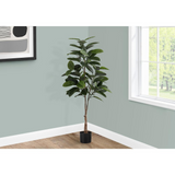 Artificial Plant, 52" Tall, Rubber Tree, Decorative, Green Leaves, Black Pot - WhatYouNeedSales