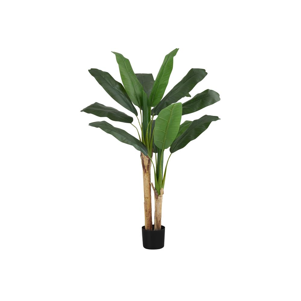 Artificial Plant, 55" Tall, Banana Tree, Decorative, Green Leaves, Black Pot - WhatYouNeedSales