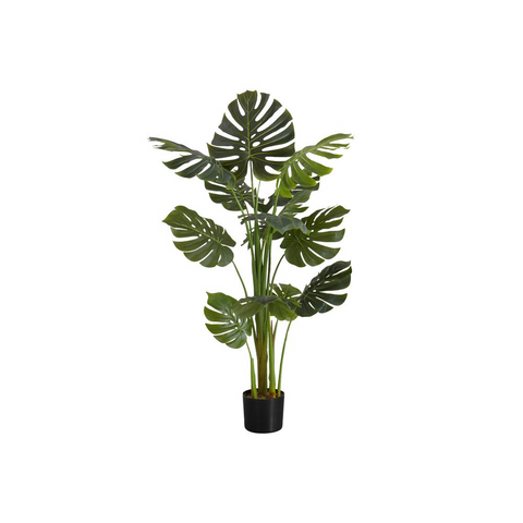 Artificial Plant, 55" Tall, Monstera Tree, Decorative, Green Leaves, Black Pot - WhatYouNeedSales