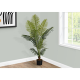 Artificial Plant, 57" Tall, Palm Tree, Decorative, Green Leaves, Black Pot - WhatYouNeedSales