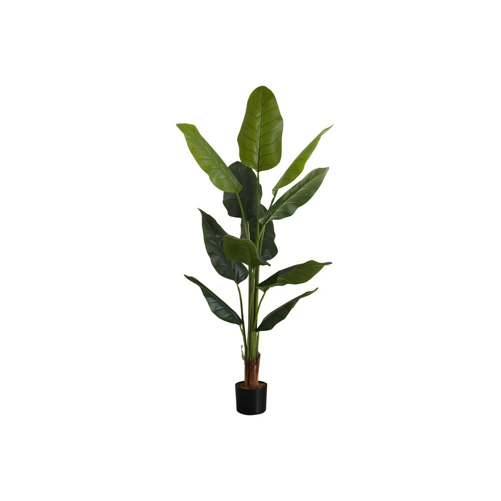 Artificial Plant, 59" Tall, Strelitzia Tree, Decorative, Green Leaves, Black Pot - WhatYouNeedSales