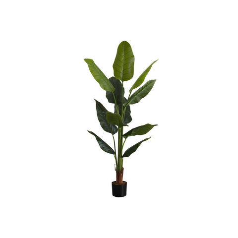 Artificial Plant, 59" Tall, Strelitzia Tree, Decorative, Green Leaves, Black Pot - WhatYouNeedSales