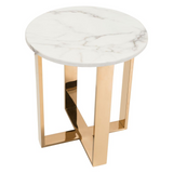 Atlas End Table White & Gold - Slim Cross Style Base Faux