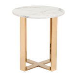 Atlas End Table White & Gold - Slim Cross Style Base Faux