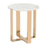 Atlas End Table White & Gold - Slim Cross Style Base Faux