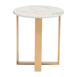 Atlas End Table White & Gold - Slim Cross Style Base Faux