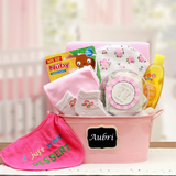 Baby Basics Gift Pail Pink - baby bath set -  baby girl gifts - new baby gift basket - baby gift baskets - baby shower gifts - WhatYouNeedSales