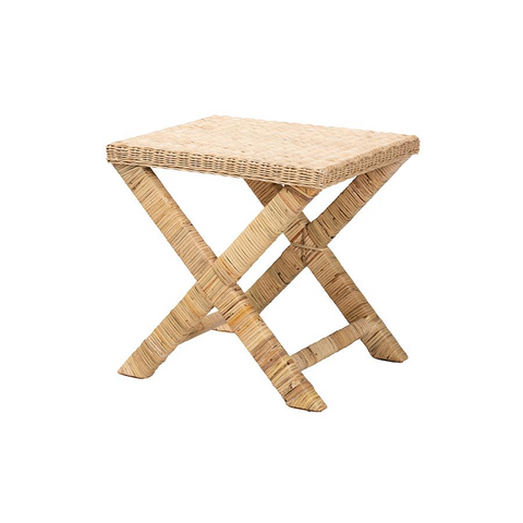 bali & pari Farica Modern Bohemian Natural Rattan And Mahogany Accent Bench - WhatYouNeedSales