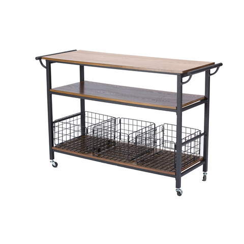 Baxton Studio Lancashire Brown Wood & Metal Kitchen Cart - WhatYouNeedSales