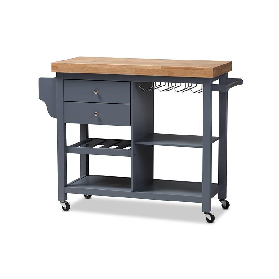 Baxton Studio Sunderland Coastal and Farmhouse Grey Wood Kitchen Cart - WhatYouNeedSales