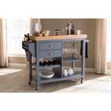 Baxton Studio Sunderland Coastal and Farmhouse Grey Wood Kitchen Cart - WhatYouNeedSales