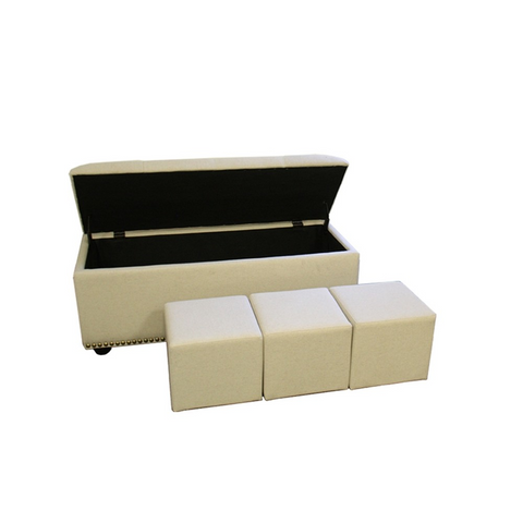 "Beige Nailhead Storage Bench Ottoman Four Piece Set" - WhatYouNeedSales