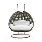 Beige Wicker Hanging 2-Person Egg Swing Chair - Outdoor