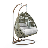 Beige Wicker Hanging 2-Person Egg Swing Chair - Outdoor