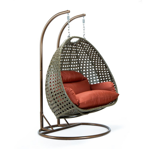 Beige Wicker Hanging 2-Person Egg Swing Chair | Outdoor