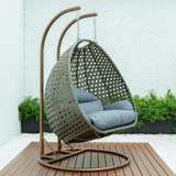 Beige Wicker Hanging 2 Person Egg Swing Chair - Outdoor