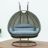 Beige Wicker Hanging 2 Person Egg Swing Chair - Outdoor