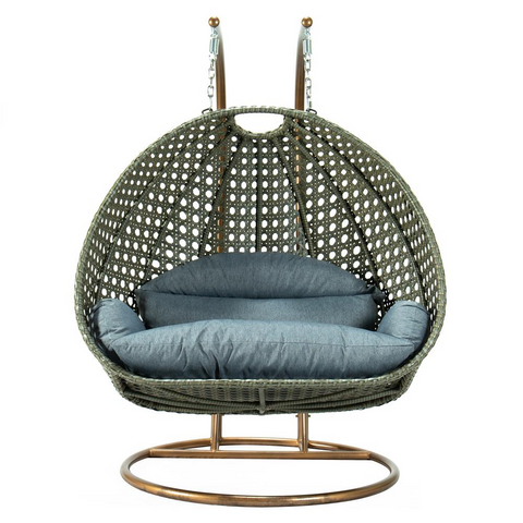 Beige Wicker Hanging 2 Person Egg Swing Chair - Outdoor