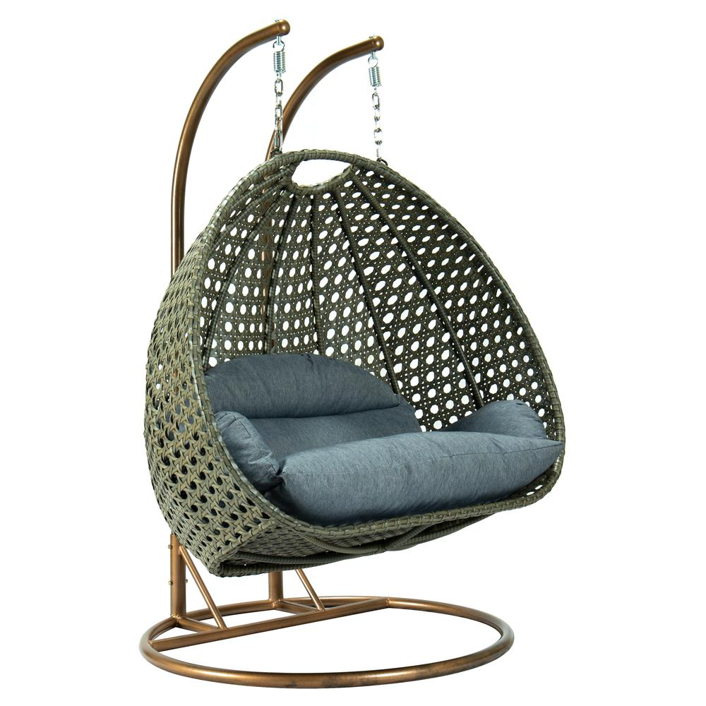 Beige Wicker Hanging 2 Person Egg Swing Chair - Outdoor