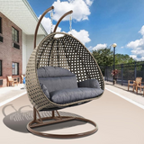 Beige Wicker Hanging 2 Person Egg Swing Chair - Outdoor