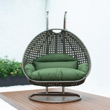 Beige Wicker Hanging 2 Person Egg Swing Chair - Outdoor