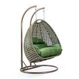 Beige Wicker Hanging 2 Person Egg Swing Chair - Outdoor