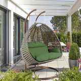 Beige Wicker Hanging 2 Person Egg Swing Chair - Outdoor