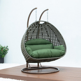 Beige Wicker Hanging 2 Person Egg Swing Chair - Outdoor