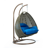 Beige Wicker Hanging 2-Person Egg Swing Chair - Outdoor