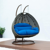 Beige Wicker Hanging 2-Person Egg Swing Chair - Outdoor