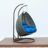 Beige Wicker Hanging 2-Person Egg Swing Chair - Outdoor