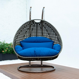 Beige Wicker Hanging 2-Person Egg Swing Chair - Outdoor