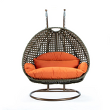 Beige Wicker Hanging 2 Person Egg Swing Chair - Outdoor