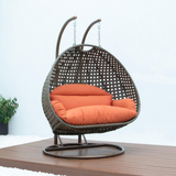 Beige Wicker Hanging 2 Person Egg Swing Chair - Outdoor