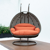 Beige Wicker Hanging 2 Person Egg Swing Chair - Outdoor